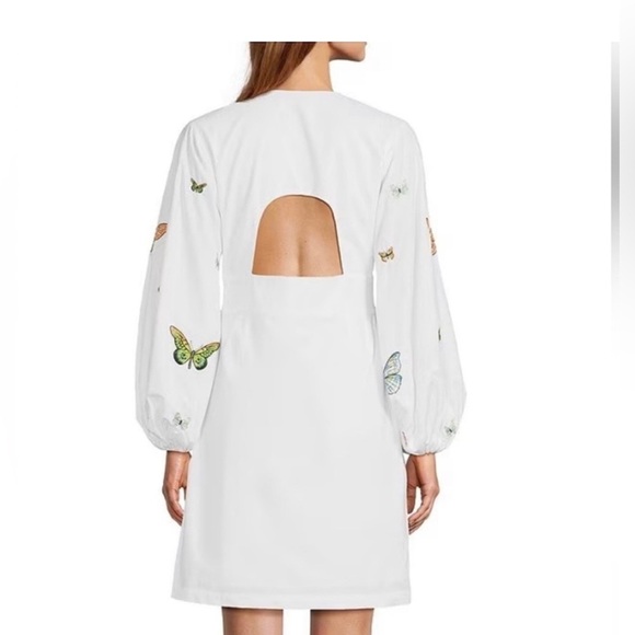 NWT Fanm Mon DressesEmbroidered Butterfly Cotton Long Sleeve Deep V Mini Dress S - Picture 2 of 10
